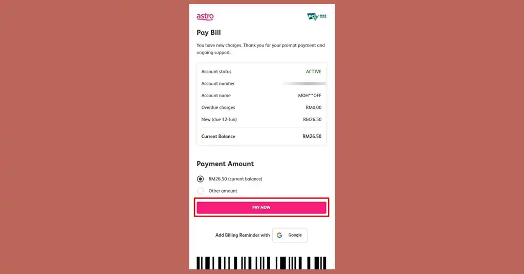 Pilih Kaedah Pembayaran 1 Pilih Pay Now